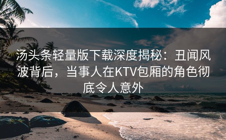 汤头条轻量版下载深度揭秘：丑闻风波背后，当事人在KTV包厢的角色彻底令人意外